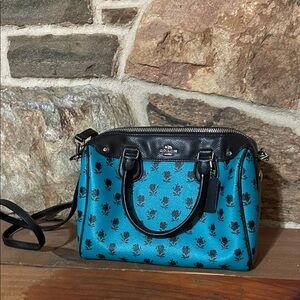 Coach Teal and Black Floral Crossbody Bag